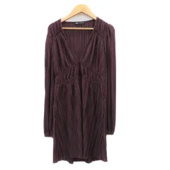 ザラ ZARA ワンピース ミニ丈 長袖 Vネック プリーツ S ダークパープル /YK1