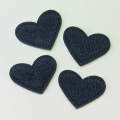 【4枚セット】ミニワッペン ハート 刺繍 アイロン アップリケ 黒