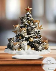 2Dクリスマスデコレーション 猫のクリスマスツリー アクリル フラットサイン&プレート