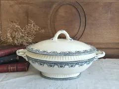 アンティーク　ホーロー製スーピエール　スープチューリン　フランス　イギリス 2人用 スーピエール すみれ柄 手彩色 フランス アンティーク 0501825