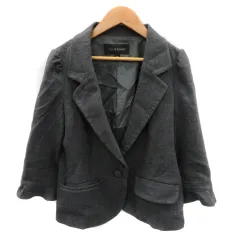 ジルスチュアート JILL STUART テーラードジャケット 七分袖 ミドル丈 総裏地 シングルボタン 無地 ウール混 S グレー /YK40