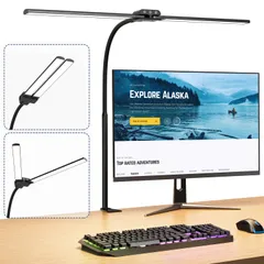デュアルライトバー タッチパネル フレキシブルアーム 自動消灯 30分のタイマー おしゃれ 4色温度・4段階調光・明るい高輝度 クランプ式 ra90 12W目に優しい卓上ライト KableRika PSE認証済 LEDダブル光源電気スタンド デスクライト