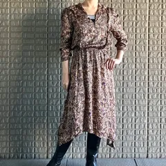 ZADIG＆VOLTAIRE スキッパーロングワンピース 総柄 ボタニカル アシンメトリー イタリア製 ブラウン ロングドレス 花柄 フラワー 長袖 Mサイズ