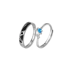 【新品】 [Rockyu] ペアリング カップル 金属アレルギー対応 2個セット 惑星指輪 シルバー925 純銀 エナメル ジルコニア 星 婚約指輪 結婚指輪 サイズ調整可能 妻 恋人 彼レディース サイズ調整可能 ファッション アクセサリー 1