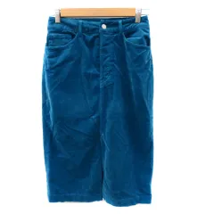 スピック&スパン Spick&Span タイトスカート コーデュロイスカート ミモレ丈 ボタンフライ スリット 無地 34 青 ブルー /YK12