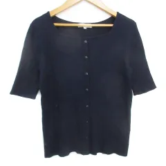 ナチュラルビューティーベーシック NATURAL BEAUTY BASIC リブニット カットソー 五分袖 スクエアネック 無地 M 紺 ネイビー /FF29