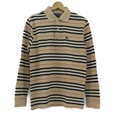 バーバリーロンドン ポロシャツ トップス 長袖 ノバ ボーダー柄 コットン メンズ Mサイズ ベージュ×黒 BURBERRY LONDON 【中古】