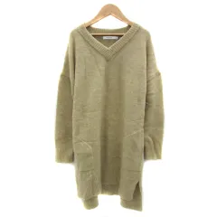 マウジー moussy ニットワンピース ミニ丈 長袖 Vネック 無地 オーバーサイズ F ベージュ /YS20
