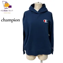 大人気Champion チャンピオン スウェット パーカー フーディ 160 ネイビー 紺色 デカロゴ 刺繍 ワンポイント カジュアル 古着