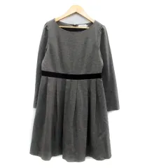 ボンメルスリー BON MERCERIE ワンピース ラウンドネック 長袖 ひざ丈 千鳥格子柄 リボン 38 グレー 黒 ブラック /HO8