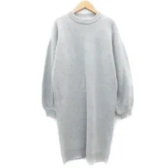 ジーナシス JEANASIS ニットワンピース ひざ丈 長袖 クルーネック F グレー /YM34