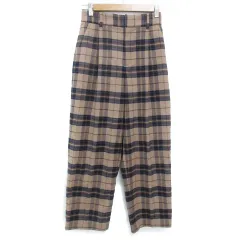 グローバルワーク GLOBAL WORK ワイドテーパードパンツ イージーパンツ ロング丈 チェック柄 マルチカラー S ベージュ 茶 ブラウン /FF19