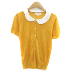 クミキョク 組曲 KUMIKYOKU ニットカーディガン ラウンドネック ラウンドカラー 2way 半袖 シルク混 2 黄色 イエロー オフホワイト /HO31