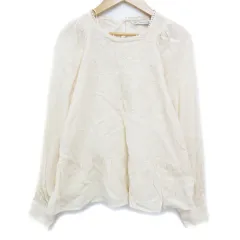 ザラ ベーシック ZARA BASIC ブラウス カットソー 長袖 Uネック 切替 シースルー 刺繍 S ベージュ /FF25 ■MO