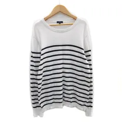 アーバンリサーチ URBAN RESEARCH items ニット カットソー 長袖 ラウンドネック ボーダー柄 38 ホワイト 白 /MS38