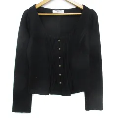 ナチュラルビューティーベーシック NATURAL BEAUTY BASIC ニットカーディガン ミドル丈 Uネック ウール S 黒 ブラック /FF33