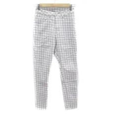 ローリーズファーム LOWRYS FARM テーパードパンツ ロング丈 チェック柄 M オフホワイト 紫 パープル /HO26 ■MO