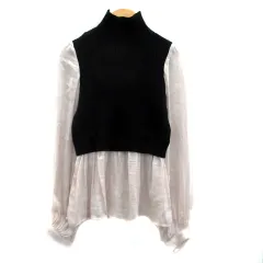 グレイル GRL ブラウス カットソー ハイネック ニット 切替 長袖 M 黒 ブラック グレー /HO59