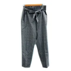 ザラ トラファルック ZARA Trafaluc テーパードパンツ アンクル丈 グレンチェック柄 リボン付き S グレー /MS9