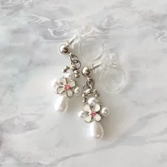 【ノンホールピアス】メタルパーツ 花 樹脂パール プチピアス ピアス ピンク ホワイト No.1921