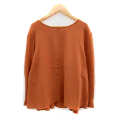 イノウェーブ innowave ブラウス シャツ カットソー 長袖 ラウンドネック プリーツ 無地 L 茶 ブラウン /SY24 ■MO