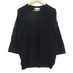 グローバルワーク GLOBAL WORK ニット セーター 七分袖 クルーネック ダイアゴナルストライプ柄 L 紺 ネイビー /FF12