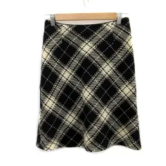 ナチュラルビューティーベーシック NATURAL BEAUTY BASIC フレアスカート ひざ丈 チェック柄 ウール M ブラック 黒 /MS20
