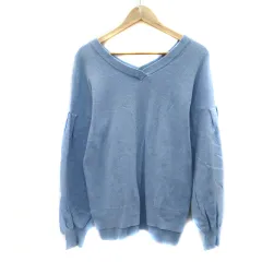 ローリーズファーム LOWRYS FARM ニット カットソー 長袖 バルーンスリーブ Vネック 無地 F 水色 ライトブルー /YS20