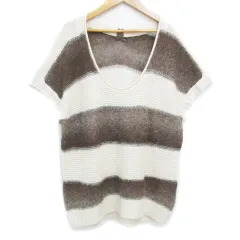 アー・ヴェ・ヴェスタンダード ミッシェルクラン a.v.v standard ニット セーター 半袖 ドルマンスリーブ Uネック ラメ ボーダー柄 38 白 茶 ホワイト ブラウン /FF36