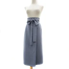 ナノユニバース nano universe ナノベース nano BASE フレアスカート ロング丈 無地 リボンベルト付き 36 くすみブルー /YS20