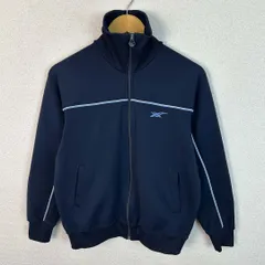 asics アシックス トラックジャケット スタンドカラー ロゴ刺繍 パイピング MADE IN JAPAN ネイビー 90-4サイズ メンズ 古着 スポーツMIX レトロ