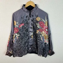 リバーシブルジャケット スタンドカラー 花柄 総柄 ブラック レディース 古着 レトロ モード