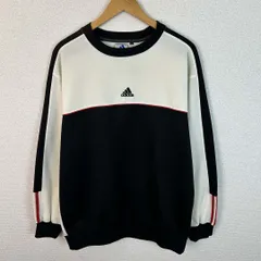 90s adidas アディダス スウェット クルーネック ロゴ刺繍 袖ライン バイカラー ブラック ホワイト Mサイズ メンズ 古着 スポーツMIX