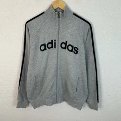 adidas アディダス スウェット　スタンドカラー ジップアップ ビッグロゴ スリーストライプス グレー Oサイズ メンズ 古着 スポーツMIX