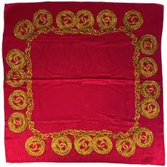 シャネル CHANEL ココマーク スカーフ ロゴ チェーン スカーフ シルク レッド ゴールド レディース 【中古】