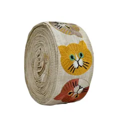 インド刺繍リボン50cm切り売り キャットフェイス ベージュ 5.6cm幅 HC 猫 ねこ R-0796