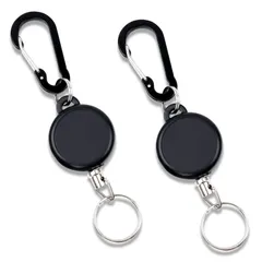 【在庫セール】リールキーホルダー カラビナ付 キーリール 金属ワイヤー 最長65cm 伸びる 紛失防止 2個セット 安心の12ヶ月品質