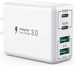 【新着商品】& USB USB Cポート【USB-A*2 & USBポート Type C*2】 Type-C コンセントACアダプター 充電器 PD 急速USB 20W アダプタ タイプc 40W USB 電源タップ C充電器 iPhone/iPad/Gala