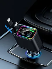 【新着商品】車 充電器 シガーソケット usb-c 急速 4in1 145W カーチャージャー シュガーソケット 巻き取り式ケーブル 車載充電器 2本 Type-C カラー LED付き 電圧計を搭載 【巻き取り式】4台同時 対応 iPhone 17 Pro/1