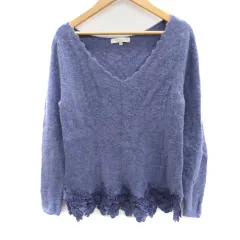 プロポーション ボディドレッシング PROPORTION BODY DRESSING ニット セーター 長袖 Vネック レース 刺繍 アンゴラ混 2 青 ブルー /SM8