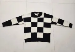 ナンニング9 CHECK パータン 厚手 ニット ブラック/白