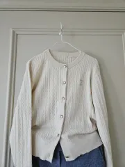 アイボリー ケーブル編み ニット カーディガン
