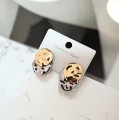 サージカル ステンレス 幾何学 オーバル 波打ちデザイン ピアス ゴールド シルバー フォーマル エレガント レディース スタッド つけっぱなし おしゃれ