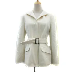 ロートレアモン LAUTREAMONT スキッパーカラージャケット ミドル丈 ウエストベルト付き アンゴラ ウール混 3 白 ホワイト /YS1