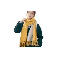 【新品】 [Trnvco] マフラー レディース 厚手 カシミヤタッチ 秋冬定番 ストール 大判 リバーシブル ショール 両面使える スカーフ 襟巻き 無地 フリンジ付き 防寒 暖かい ふわふわ おしゃれ クリスマスプレゼント 男女兼用 (イエロー) 1