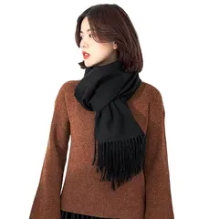 【新品】 [Ｗｚｈｉｍｉｎｇ] マフラー レディース ストール 大判 ストール カシミヤブレンドウール【レディースメンズ共用】 秋冬 マフラー 無地 定番 フリンジ生地 (ブラック) 1