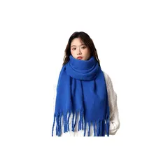 【新品】 [Ｗｚｈｉｍｉｎｇ] マフラー レディース ストール 大判 ストール カシミヤブレンドウールマフラー【レディースメンズ共用】 秋冬 無地 定番 フリンジ生地 (クライン・ブルー) 0