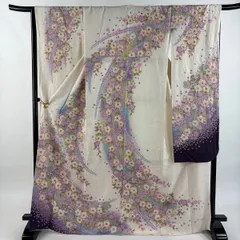 振袖 身丈168.5cm 裄丈67cm M 袷 辻が花 桜 金通し ぼかし クリーム 正絹 逸品 【中古】