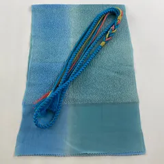 和装セット 優品 帯締め帯揚げ2点セット 振袖向き 銀通し ぼかし 水色 正絹 和装小物  【中古】