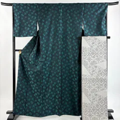 【美品】 小紋 身丈162.5cm 裄丈66cm M 袷 袋帯セット 落款 薔薇 黒 正絹 秀品 【中古】